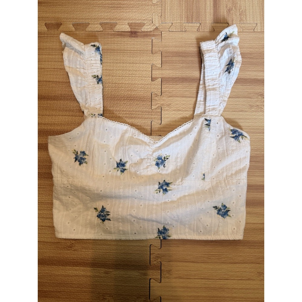 Kirious/Los Angeles, Floral Eyelet, Shirred Back, Crop Top, Size M, EUC